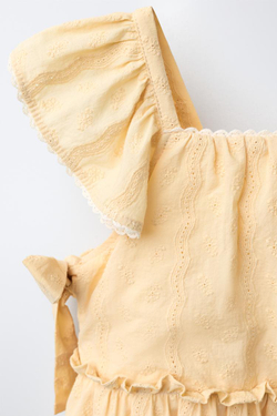 ZARA ПЛАТЬЕ С БАНТАМИ И КРУЖЕВОМ, ЖЕЛТЫЙ