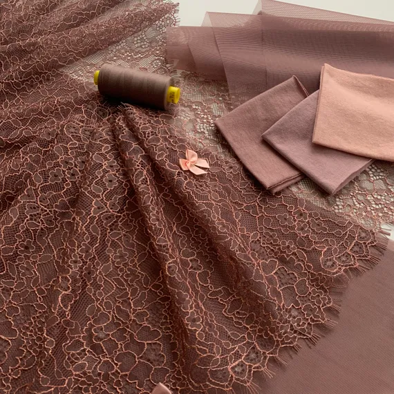 Кружево реснички кофе/персик (21*150 см)