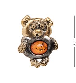 AM-2363 Брошь «Медведь» (латунь, янтарь)
