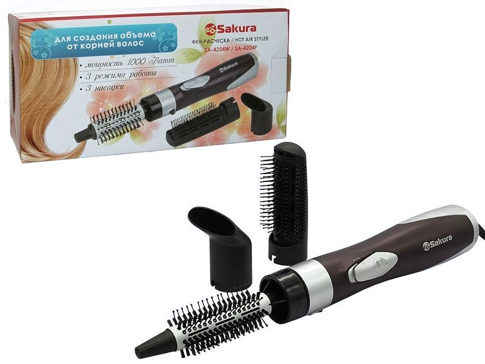Фен-расческа 1000Вт 3 насадки SA-4204P