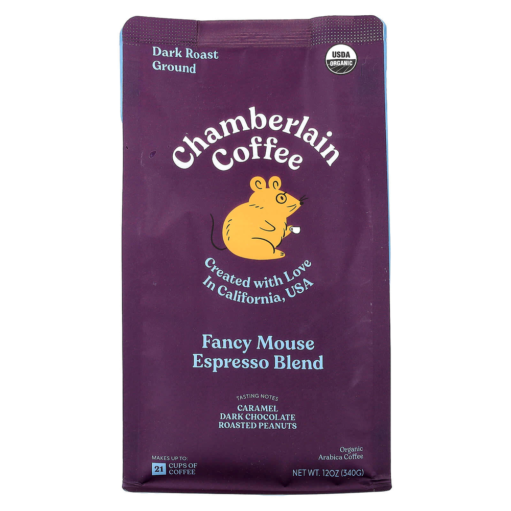 Chamberlain Coffee, Fancy Mouse Espresso Blend, молотый, темная обжарка, 340 г (12 унций)