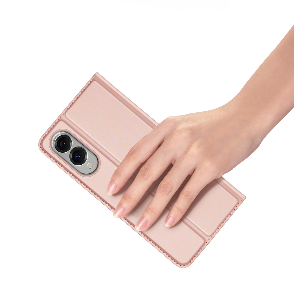 Чехол книжка из PU кожи розового цвета от Dux Ducis для смартфона Samsung Galaxy S25 Edge, серия Skin Pro Series Case