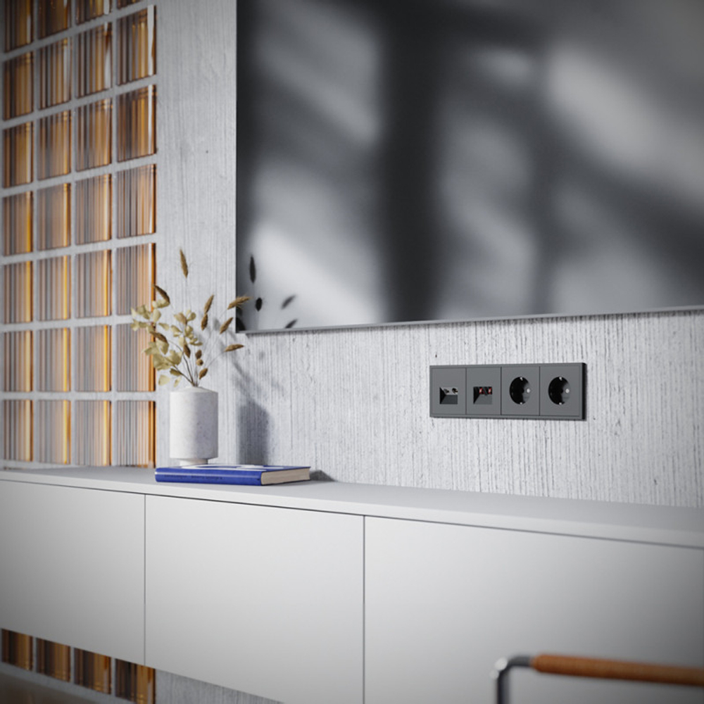 Розетка телевизионная встраиваемая VOLTUM S70 TV+RJ45 кат. 6, (черный матовый)