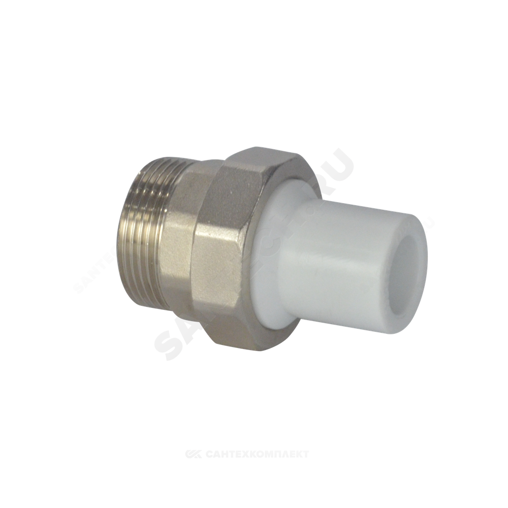 Муфта трубная PP-R комбинированная разъемная белая Дн 20х3/4" Ру25 наруж пайка/НР VALFEX 10158120