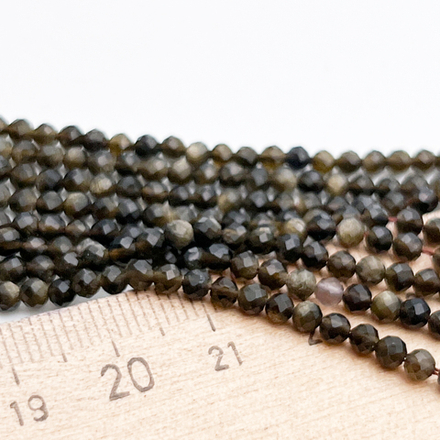 Обсидиан "Золотой" граненый бусины, размер около 3 мм, цена за нить 38 см