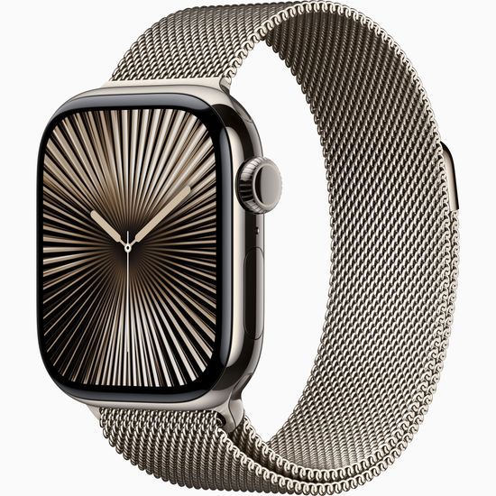 Apple Watch Series 10 GPS + Cellular 42mm Natural Titanium Case with Stainless Steel Milanese Loop