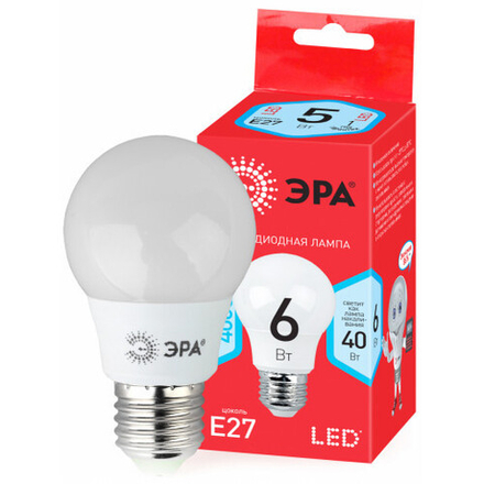Лампочка светодиодная ЭРА RED LINE LED A55-6W-840-E27 R E27 / Е27 6 Вт груша нейтральный белый свет