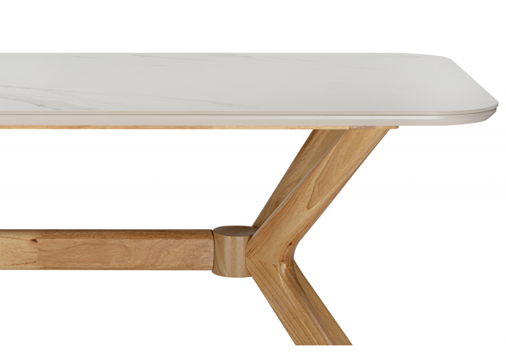 Керамический стол Woodville Unika 180x80 белый спеченный камень, светлое дерево