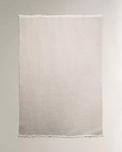 ZARA HOME ОДНОТОННЫЙ ПЛЕД ИЗ ХЛОПКА, БЕЖЕВЫЙ