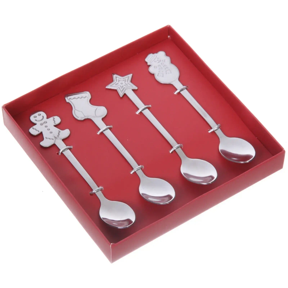 Набор чайных ложек 4шт «Новогодние символы» в подарочной коробке, серебро