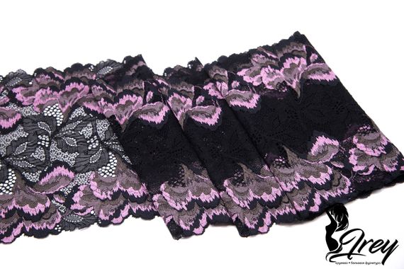 03-272 Кружево эластичное 22 см, черный/розовый