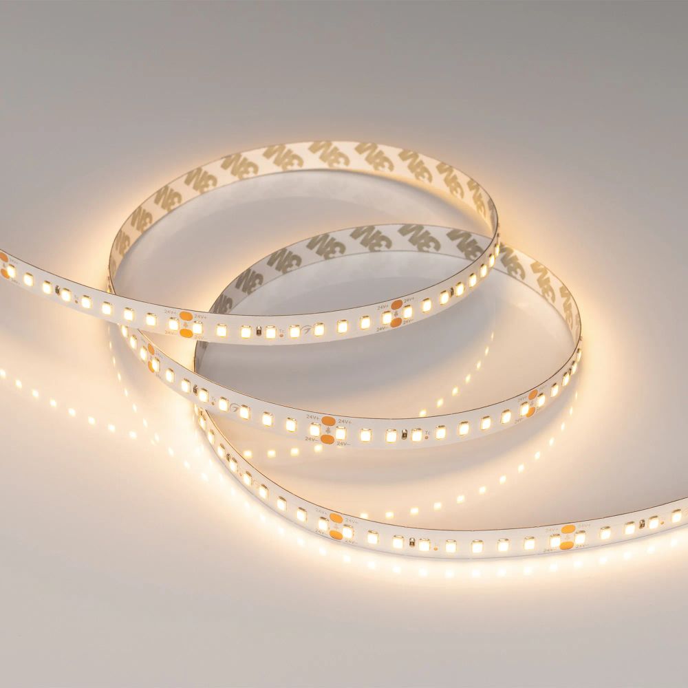 Светодиодная лента RT-A144-10mm 24V Warm2700 (7.7 W/m, IP20, 2835, 5m) (Arlight, высок.эфф.200 лм/Вт) 038781