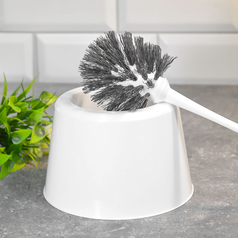 Ерш для туалета "Good" с подставкой, белый с серой щетиной