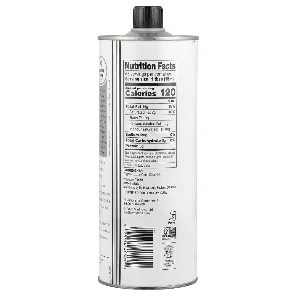 Madhava, органическое нерафинированное оливковое масло высшего качества, 1 л (33,8 жидк. унции)