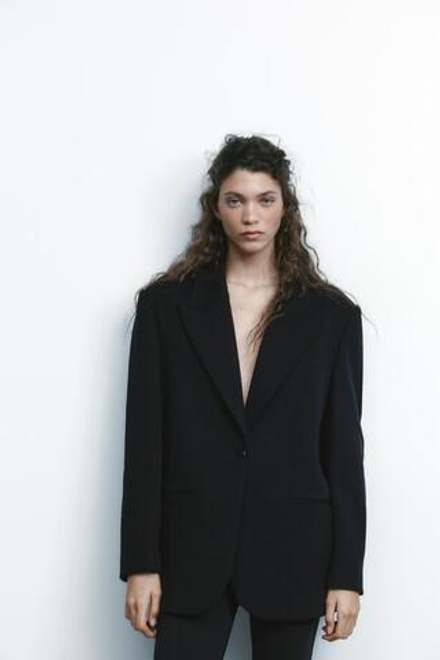 ZARA БЛЕЙЗЕР ОВЕРСАЙЗ ИЗ МЯГКОЙ ТКАНИ, ЧЕРНЫЙ