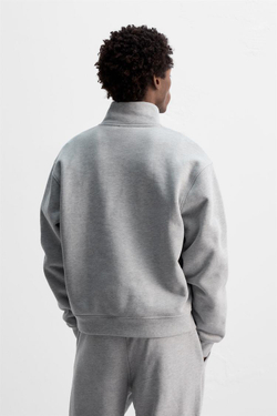 ZARA ТОЛСТОВКА HEAVY WEIGHT С МОЛНИЕЙ, СЕРЫЙ С МЕЛАНЖЕВЫМ ЭФФЕКТОМ