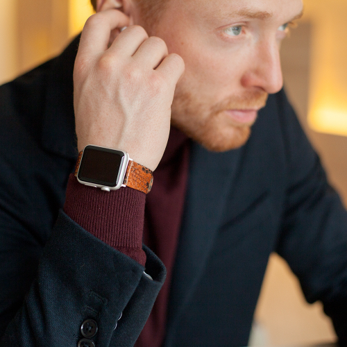 Ремешок для Apple Watch 44/45/46 mm из кожи питона, цвета Коньяк