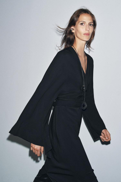 ZARA ПЛАТЬЕ МИДИ С ЗАВЯЗКАМИ — ZW COLLECTION, ЧЕРНЫЙ