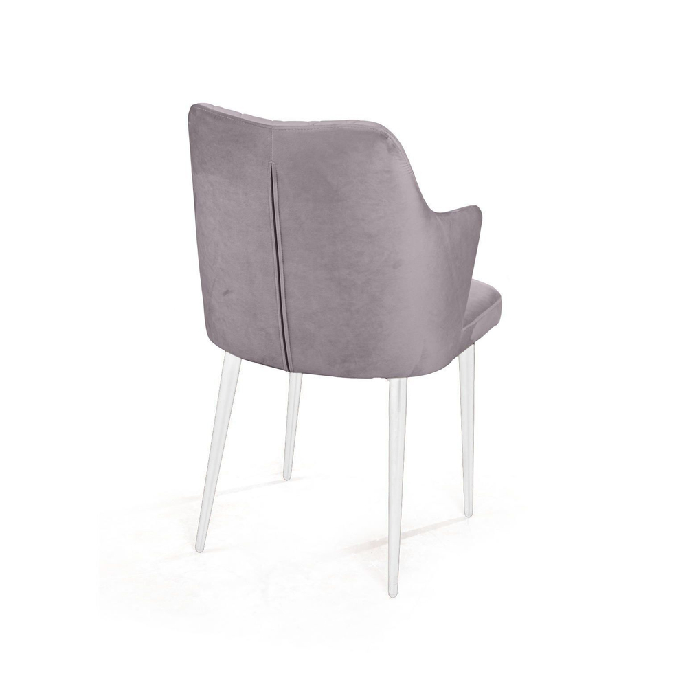 Стул с подлокотниками Hunt ромб, бархат светло-серый 26 / белый конус