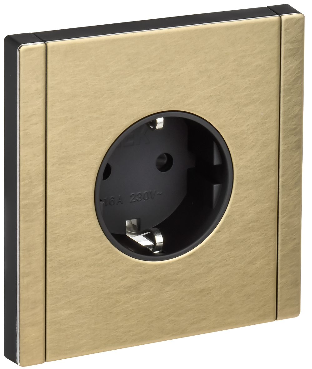 FORTE&PIANO Розетка 1-местная с заземлением с защитными шторками безвинтовое крепление 16А FP613M металл шампань IEK