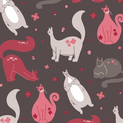 Коты и цветы на темном