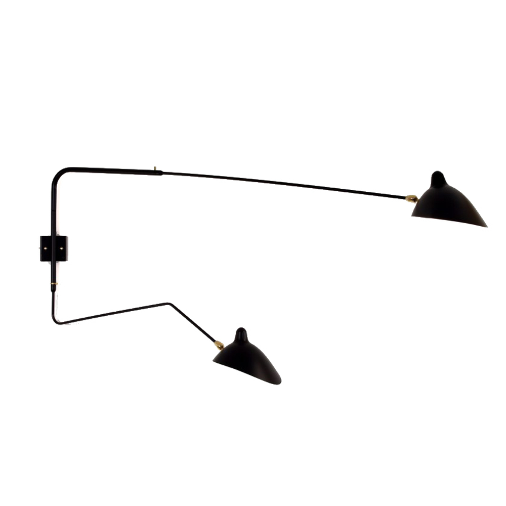 Wall design lamp AP2B1C Two Arms by Serge Mouille (Black)