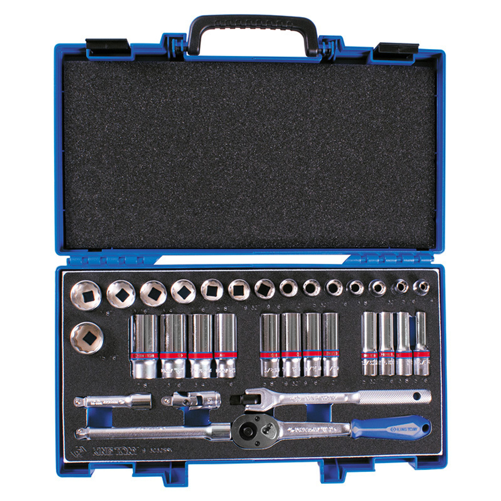 KING TONY (3032SRV) Набор торцевых головок с принадлежностями 3/8", 12-гранные, 1/4"-15/16", 32 предмета