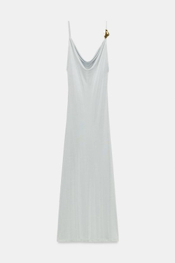 ZARA ДЛИННОЕ ПЛАЕТЬЕ С МЕТАЛЛИЧЕСКОЙ ДЕТАЛЬЮ, СВЕТЛО-СЕРЫЙ