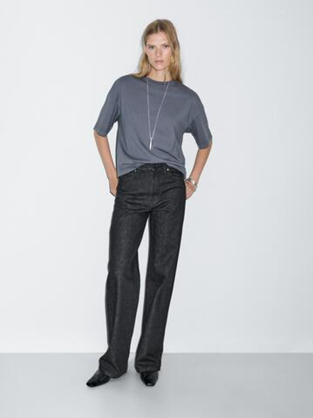 Massimo Dutti Джинсы с высокой талией и широкими штанинами, темно-синий