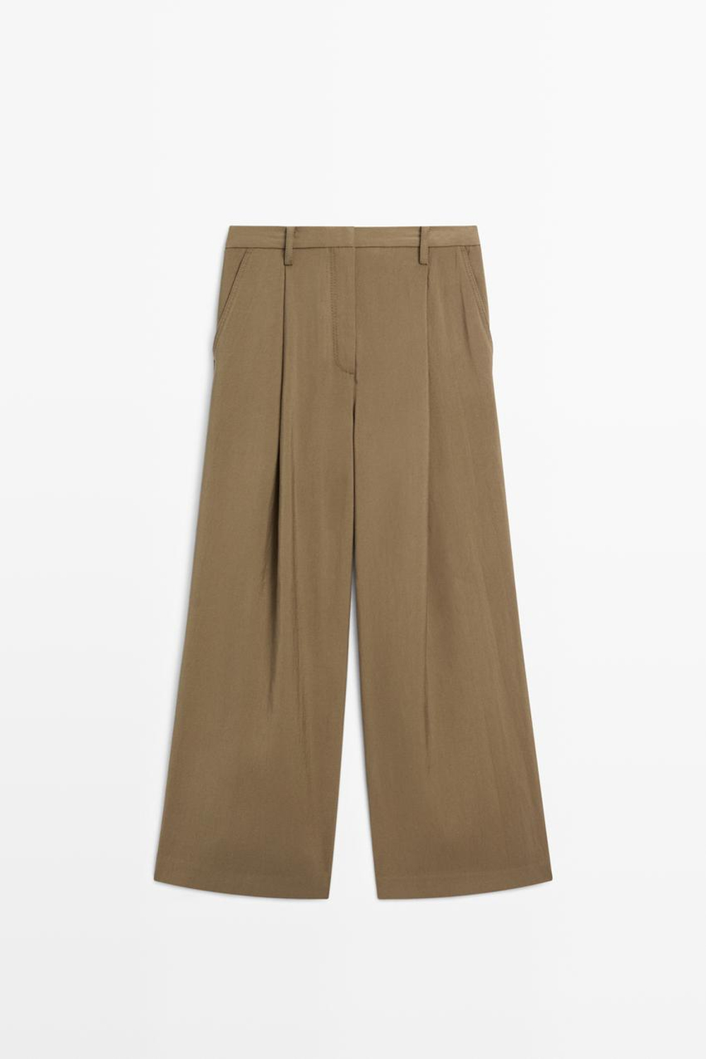 Massimo Dutti Драпированные укороченные широкие брюки, хаки