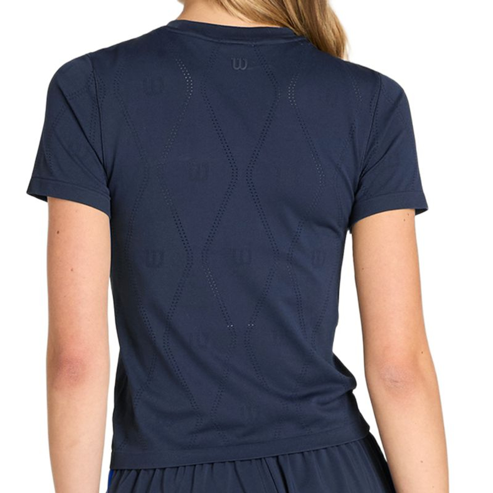 Женская теннисная футболка Wilson Seamless Short Sleeve - classic navy