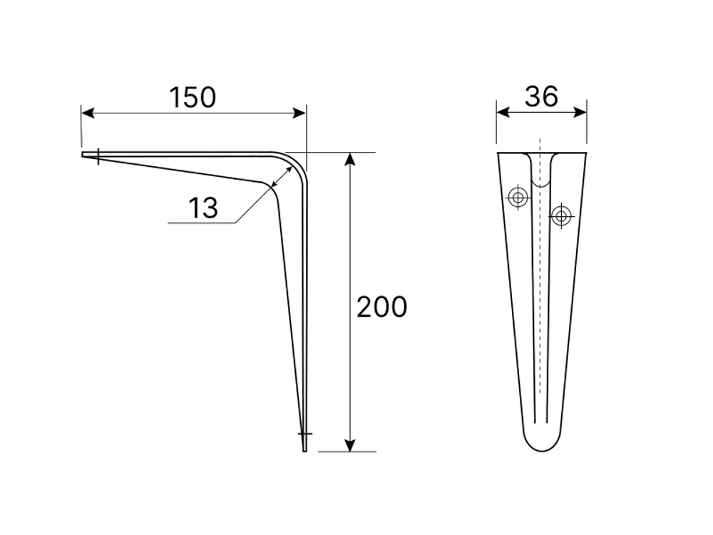 Консоль с одним ребром жесткости, 150х200х0,7 черный