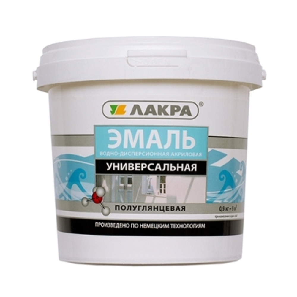 Эмаль акриловая ЛАКРА универсальная  белая п/глянц.  0,9 кг