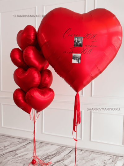 Набор на 14 февраля: фонтан из фольгированных сердец и сердце-гигант