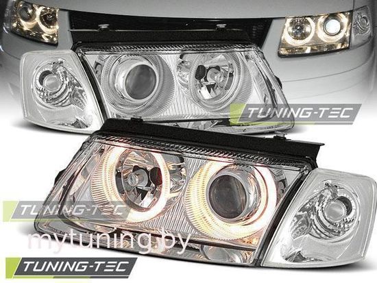 Передние фары VW Passat B5 angel eyes chrome