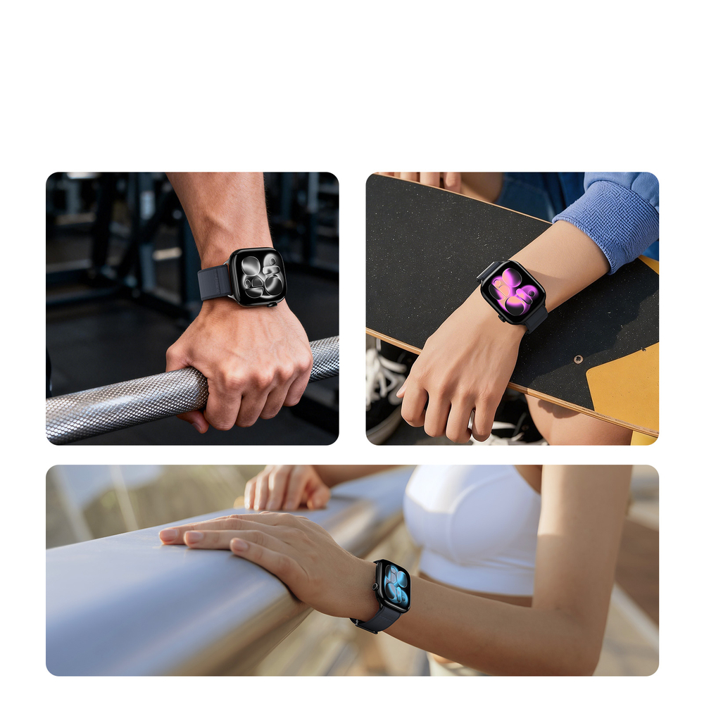Ремешок черного цвета с магнитной фиксацией для смарт часов Apple Watch размером 42, 44, 45, 46, 49MM, серия Strap (YM Series) от Dux Ducis