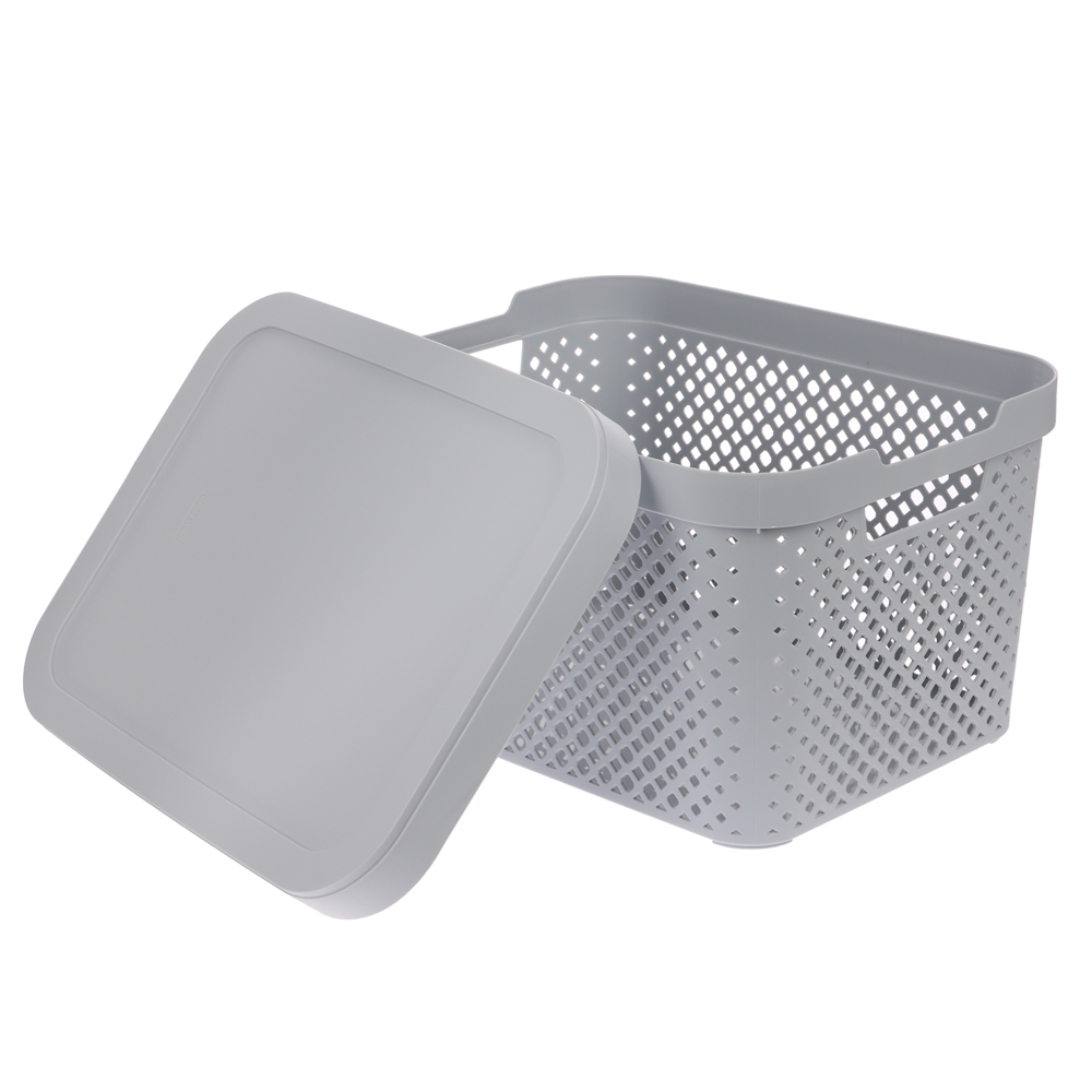 Корзина для хранения с крышкой Plast Team STOCKHOLM, 15 л серый шторм