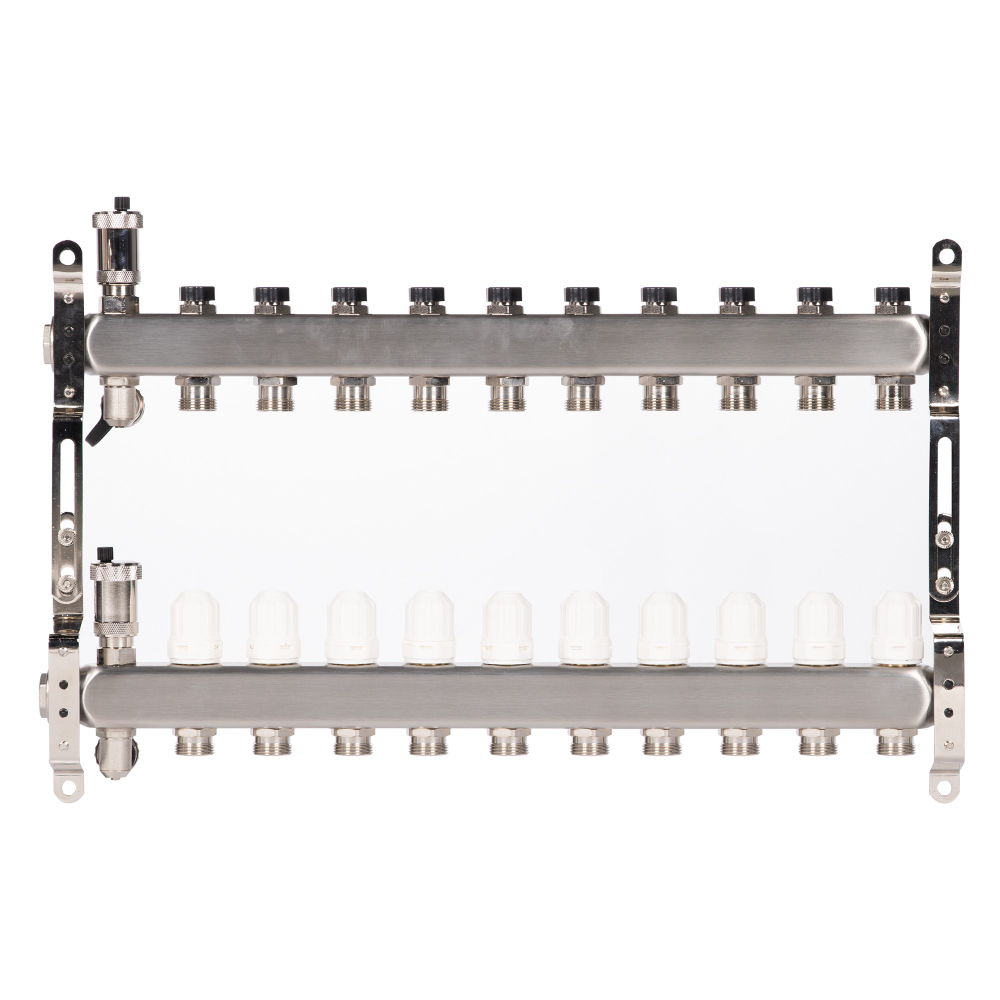 Коллектор Royal Thermo нерж. в сборе универсальный 1" ВР-3/4" НР с автомат. воздухоотвод-ми 10 вых.