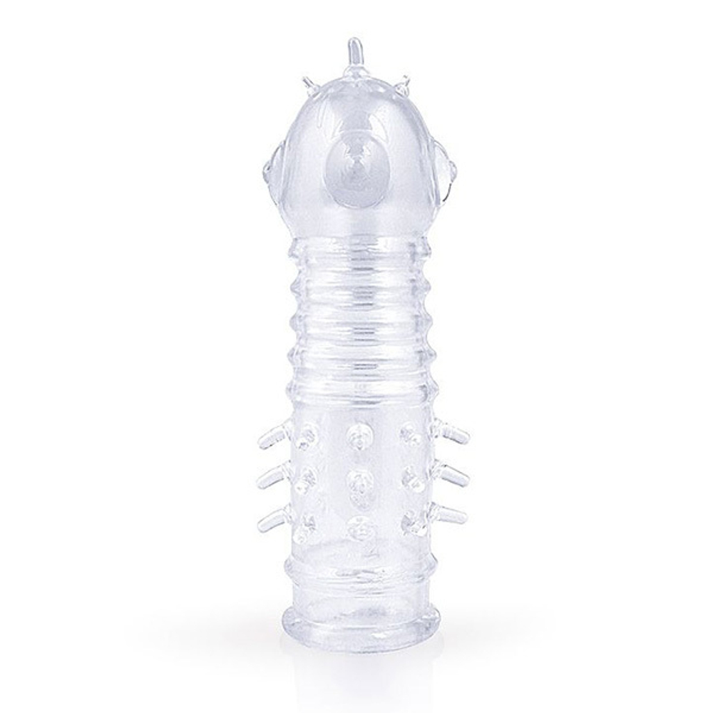 Закрытая прозрачная насадка 13,5см на пенис с выпуклостями и шипиками Bior Toys Sex Expert SEM-55198