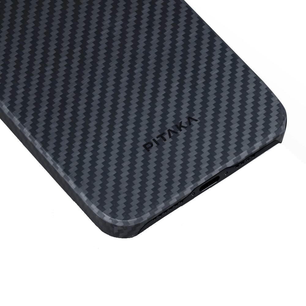 Чехол из арамидного волокна с поддержкой MagSafe PITAKA MagEZ Case 4 1500D для iPhone 15 Plus, Black / Grey Twill (Cаржевое переплетение)