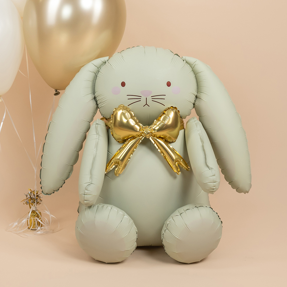 Фигура 26" 3D Зайка с золотым бантиком, Сатин Fl