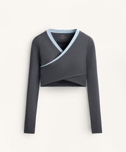 Oysho Топ с длинным рукавом и контрастными деталями, асфальтовый