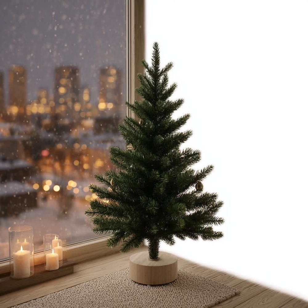 Ель литая на деревянной подставке 60 см