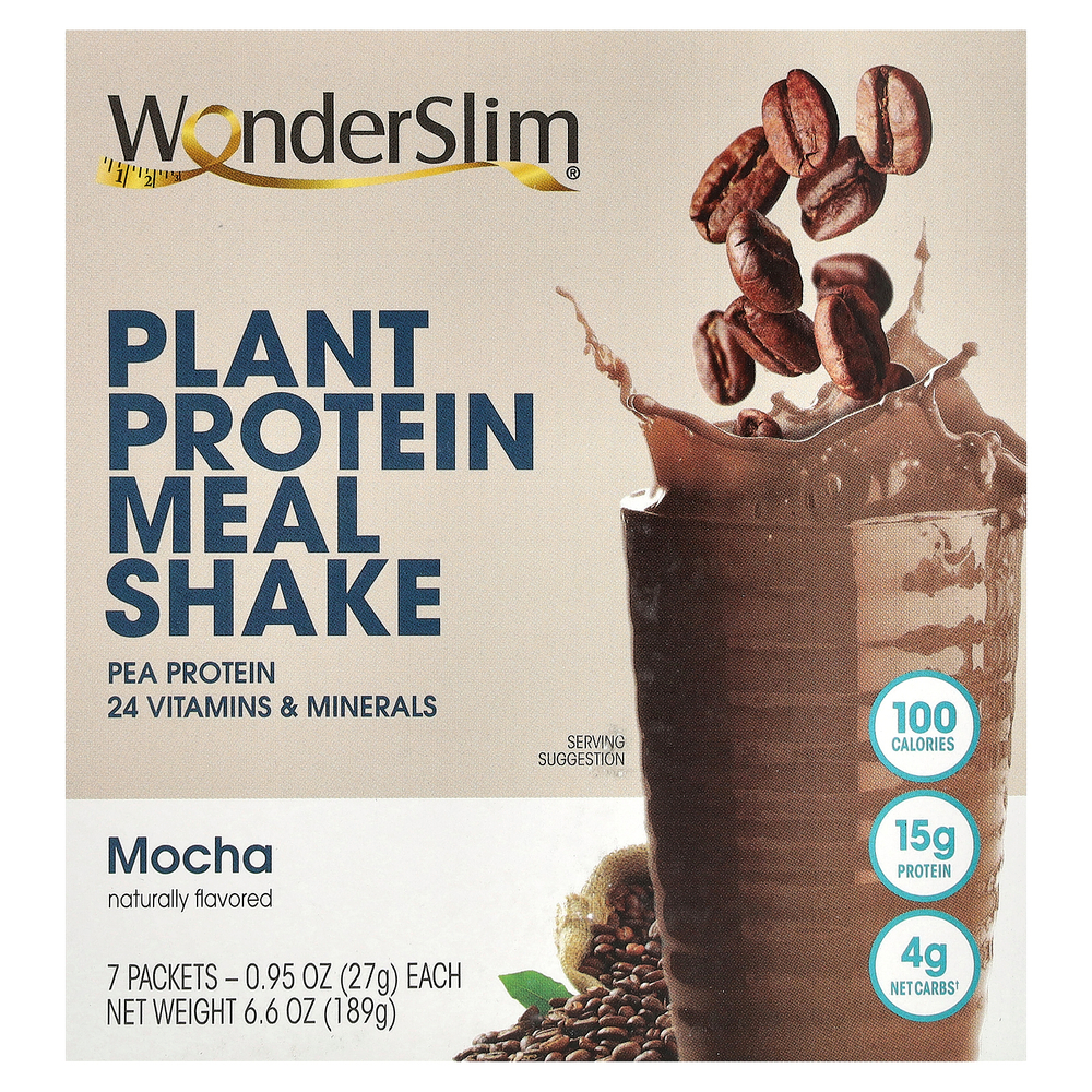 WonderSlim, коктейль из растительных протеинов, со вкусом мокко, 7 пакетиков по 27 г (0,95 унции)