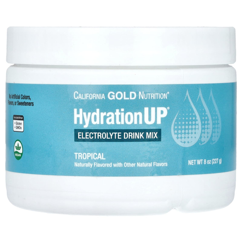 California Gold Nutrition, Beverages, HydrationUP®, смесь для приготовления напитка с электролитами, с витамином D, кальцием, железом и калием, со вкусом тропических фруктов, 227 г (8 унций)