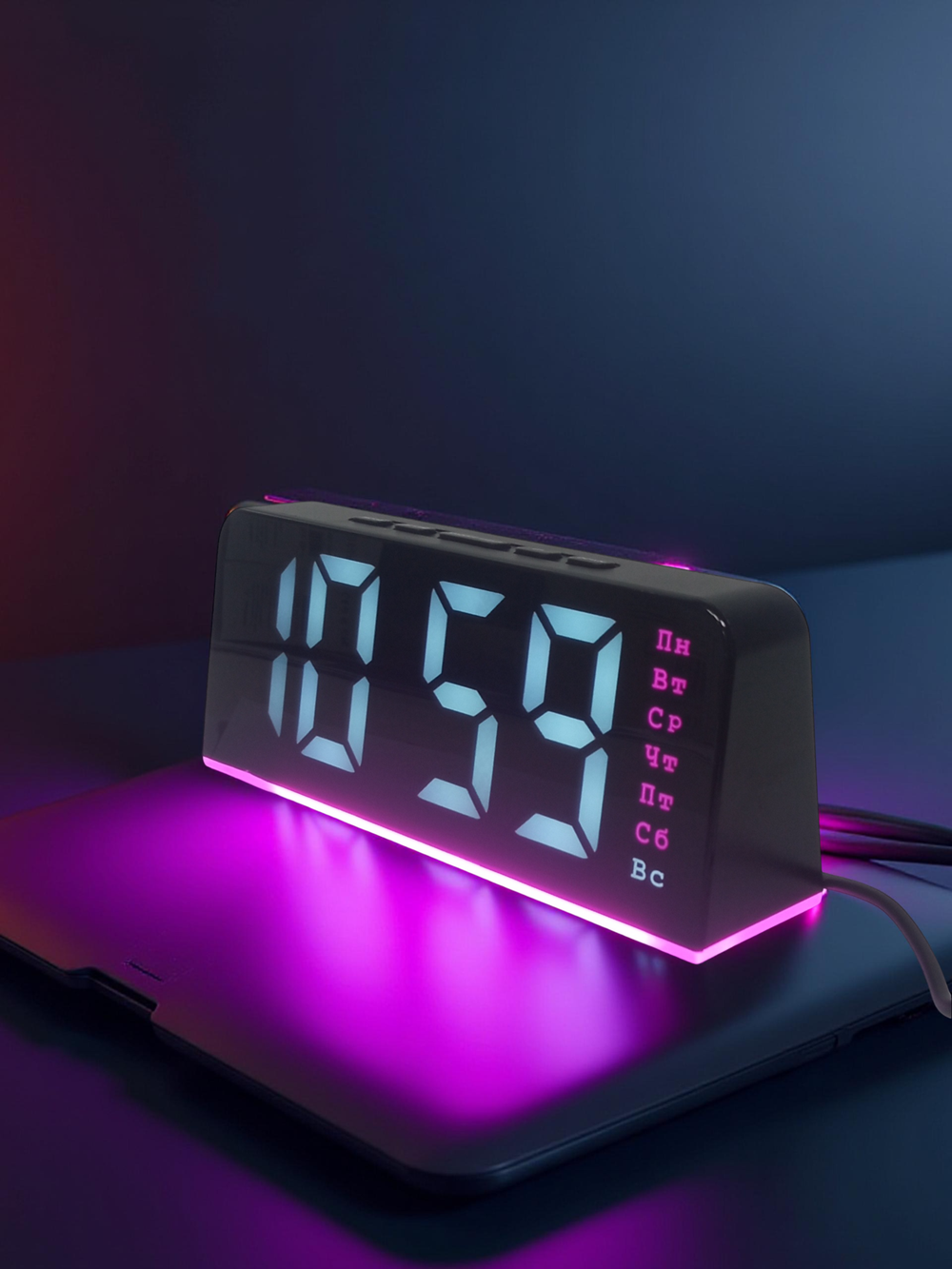 Часы-будильник настольные LED GH8033 White&Violet