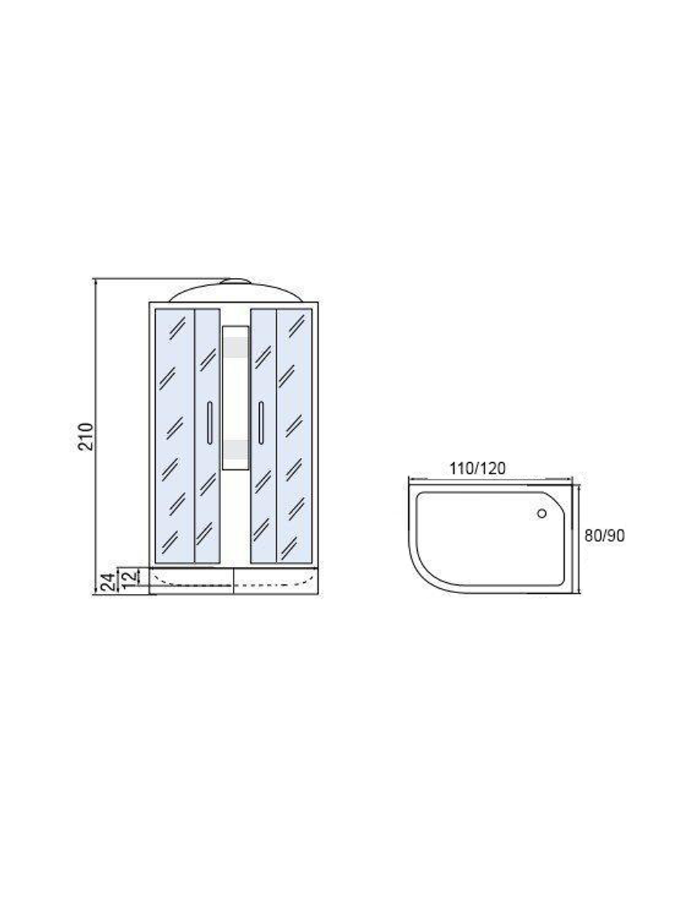 Душевая кабира  МОНОМАХ 10000005828 120/90/24 МЗ R, 1200х900х2100, асимметричная