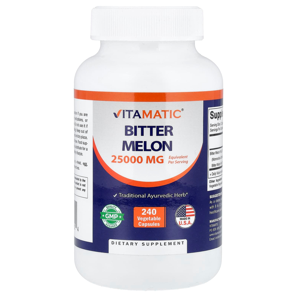 Vitamatic, горькая дыня, 240 растительных капсул (500 мг в 1 капсуле)