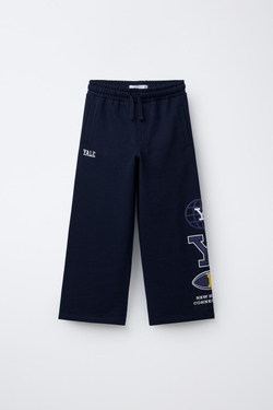 ZARA БРЮКИ WIDE LEG ИЗ МЯГКОЙ ТКАНИ YALE UNIVERSITY™, МОРСКОЙ СИНИЙ