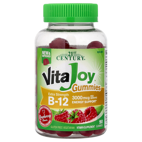 21st Century, VitaJoy®, жевательный витамин B12, со вкусом малины, 90 жевательных таблеток (1500 мкг в 1 таблетке)
